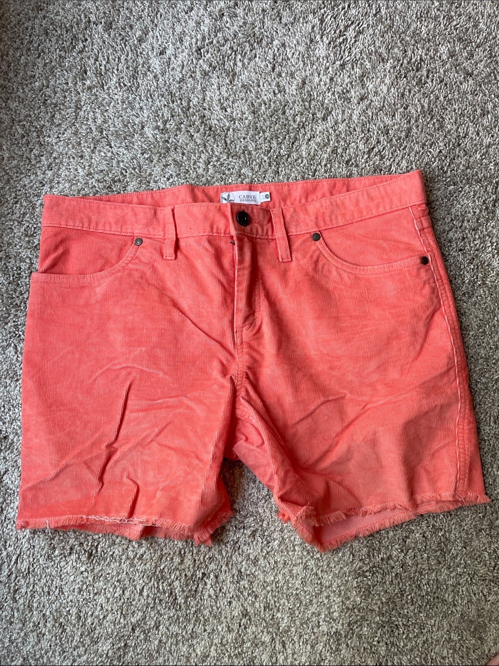 Carve Designs Sz 10 Orange Corduroy Cutoff Shorts 5” Inseam